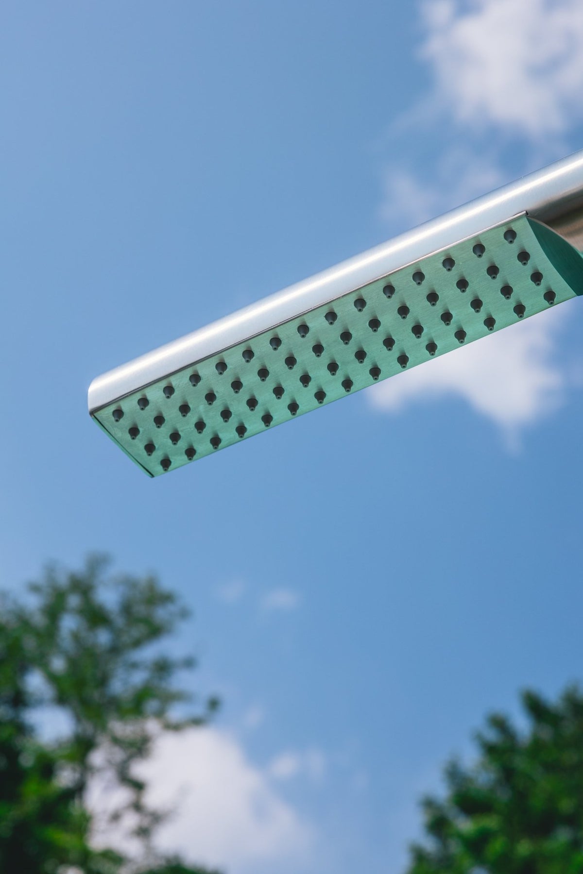 Rain Therapy Freestanding Outdoor Shower with Rectangular Rain Head & Hand Shower – 88" – RT Brushed Stainless Steel – –