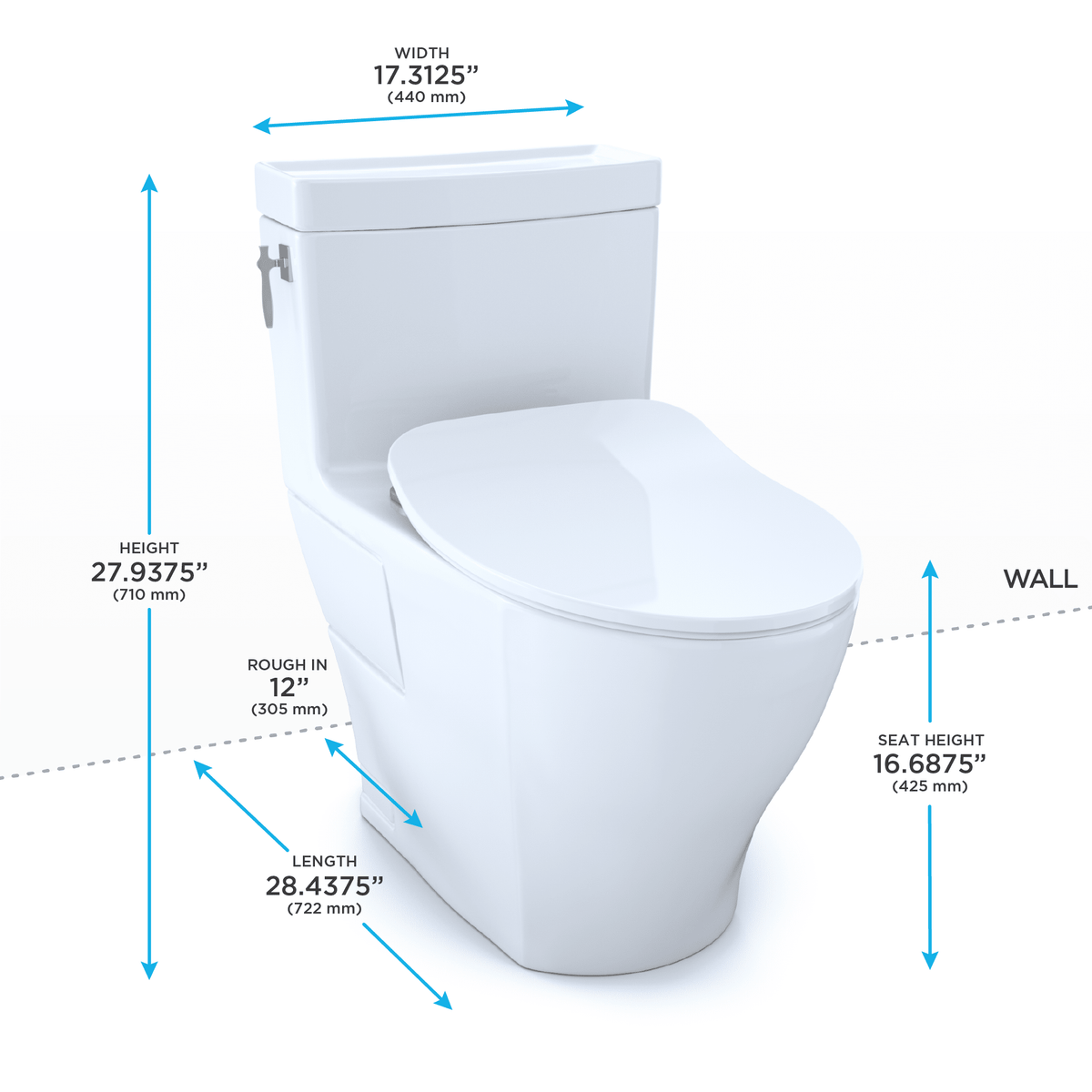TOTO® Aimes® One-Piece Elongated 1.28 gpf Toilet with CeFIONtect® and Softclose® Seat – Elongated – Cotton White –
