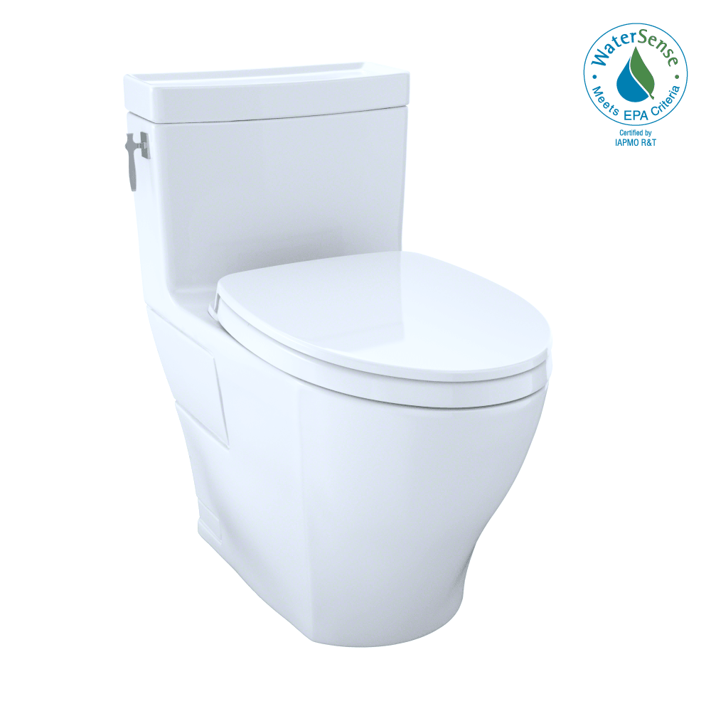 TOTO® Aimes Washlet+ One-Piece Elongated 1.28 gpf Universal Height Skirted Toilet with CeFIONtect® – Elongated – Cotton White –