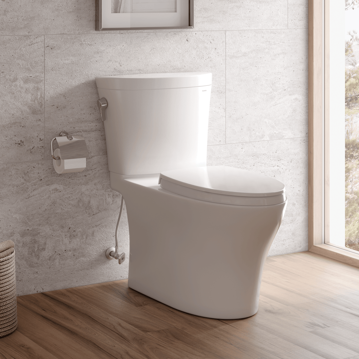 TOTO® Aquia IV® Arc Two-Piece Elongated Dual Flush 1.28 and 0.9 gpf Universal Height Toilet with CeFIONtect® – Elongated – –