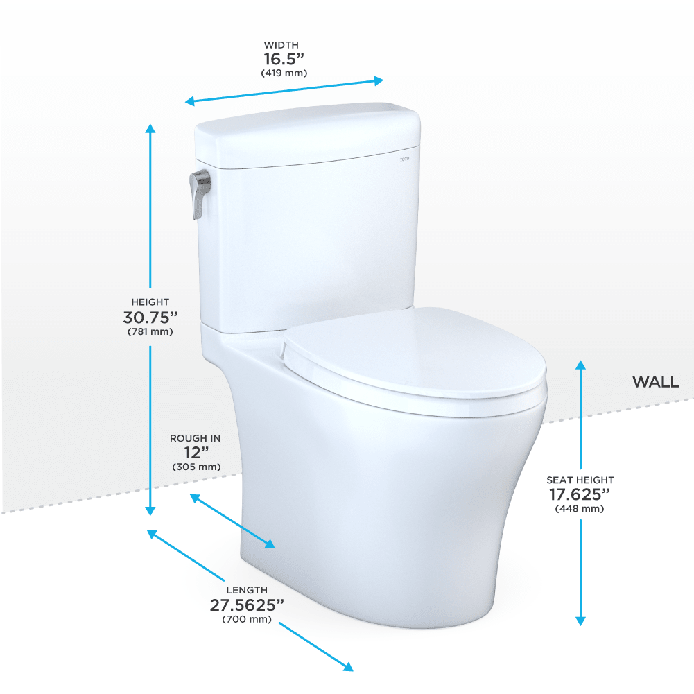 TOTO® Aquia IV® Cube Two-Piece Elongated Dual Flush 1.28 and 0.9 gpf Universal Height Toilet with CeFIONtect® – Elongated – Cotton White –