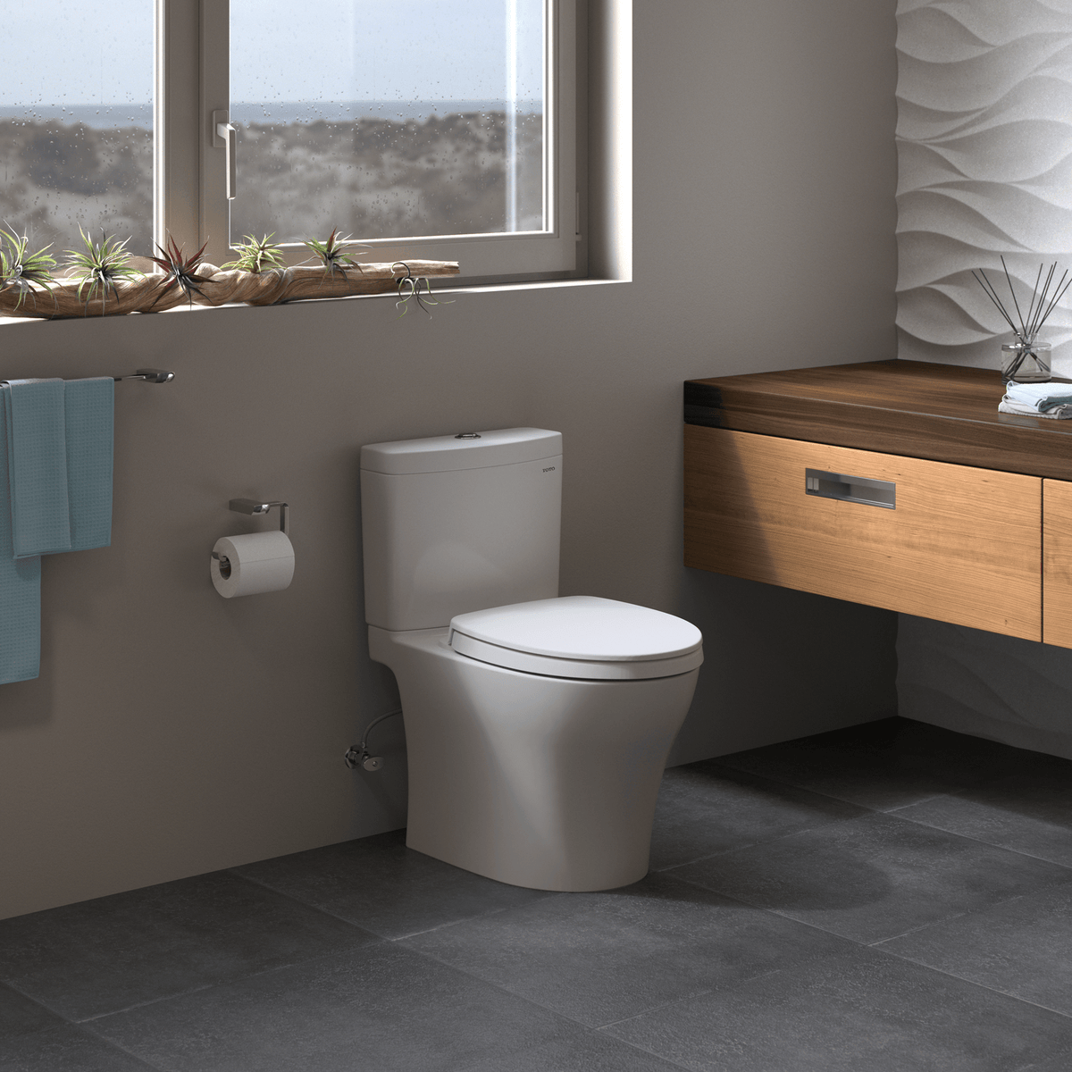 TOTO Aquia IV Washlet+ Two-Piece Elongated Dual Flush 1.28 and 0.9 gpf Toilet – Elongated – Ebony –