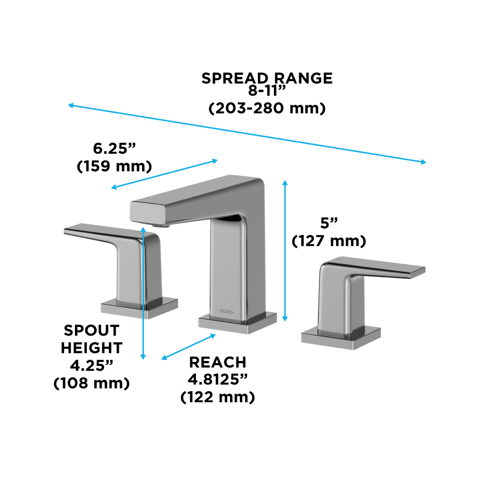 TOTO® GB Series 1.2 gpm Two Handle Widespread Bathroom Sink Faucet with Drain Assembly – Polished Chrome – –