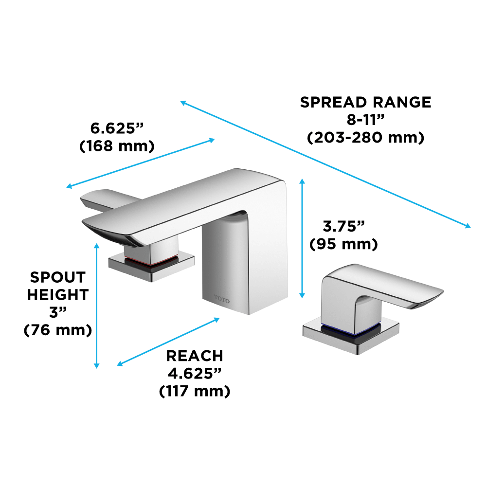 TOTO® GR Series 1.2 gpm Two Handle Widespread Bathroom Sink Faucet with Drain Assembly – Polished Chrome – –