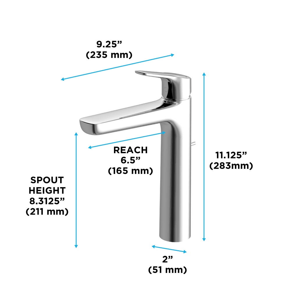 TOTO® GS Series 1.2 gpm Single Handle Bathroom Faucet for Vessel Sink with Comfort Glide Technology and Drain Assembly – Polished Chrome – –