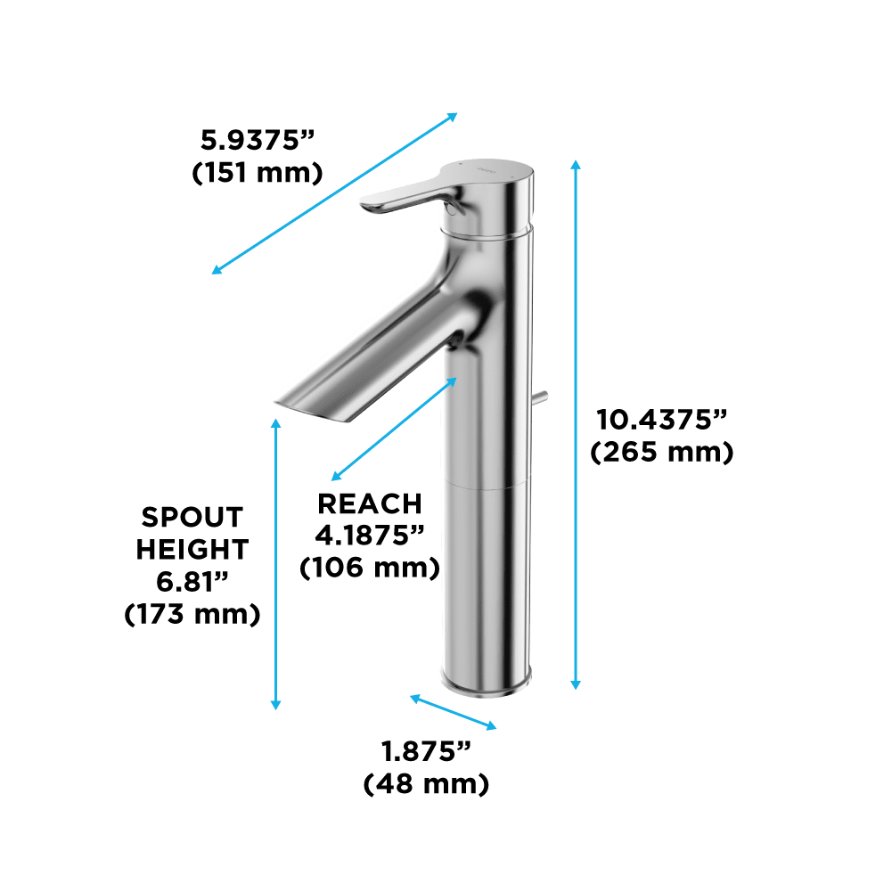TOTO® LB Series 1.2 gpm Single Handle Bathroom Faucet for Semi-Vessel Sink with Drain Assembly – Polished Chrome – –