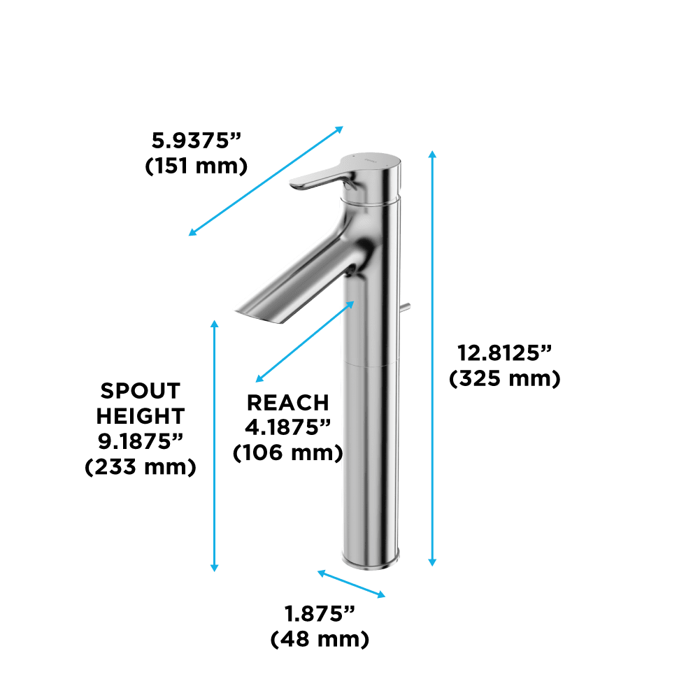 TOTO® LB Series 1.2 gpm Single Handle Bathroom Faucet for Vessel Sink with Drain Assembly – Polished Chrome – –