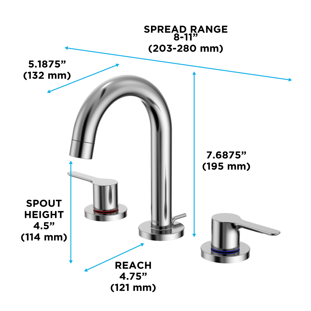 TOTO® LB Series Two Handle Widespread 1.2 gpm Bathroom Sink Faucet with Drain Assembly – Polished Chrome – –