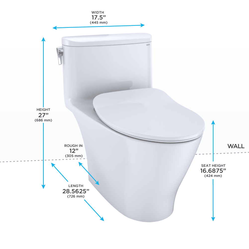 TOTO® Nexus® One-Piece Elongated 1.28 gpf Universal Height Toilet with CeFIONtect® and Softclose® Seat – Elongated – Cotton White –
