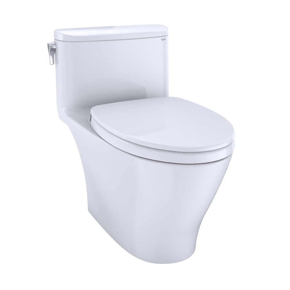 TOTO® Nexus® One-Piece Elongated 1.28 gpf Universal Height Toilet with CeFIONtect® and Softclose® Seat – Elongated – Cotton White –