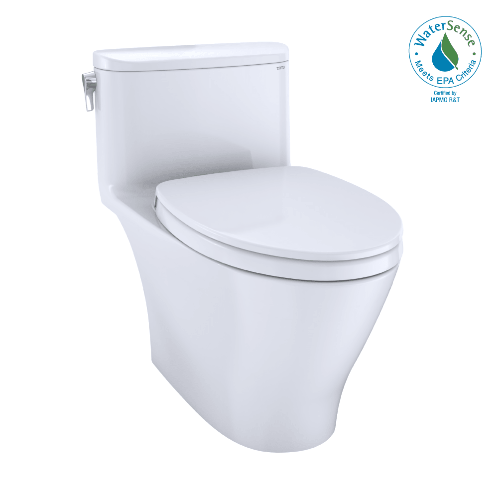 TOTO® Nexus® One-Piece Elongated 1.28 gpf Universal Height Toilet with CeFIONtect® and Softclose® Seat – Elongated – Cotton White –