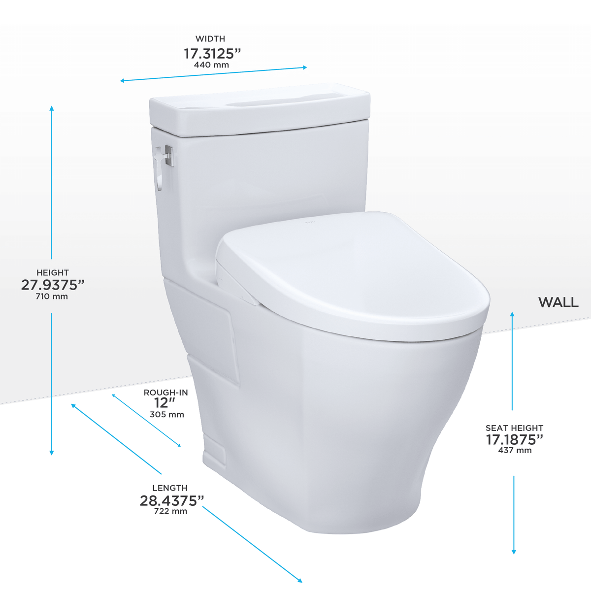 TOTO® Washlet+® Aimes One-Piece Elongated 1.28 gpf Toilet and Washlet S5 Bidet Seat – Elongated – Cotton White –