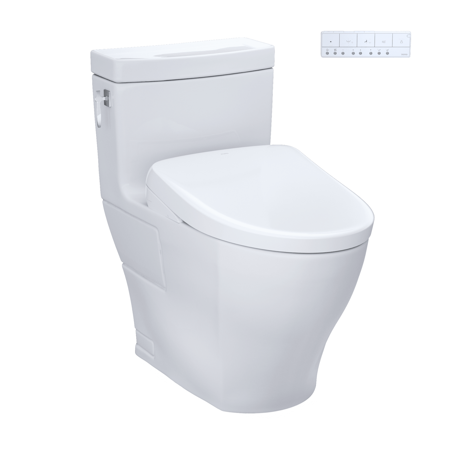 TOTO® Washlet®+ Aimes® One-Piece Elongated 1.28 gpf Toilet with Auto Flush S7A Contemporary Bidet Seat – Elongated – Cotton White –