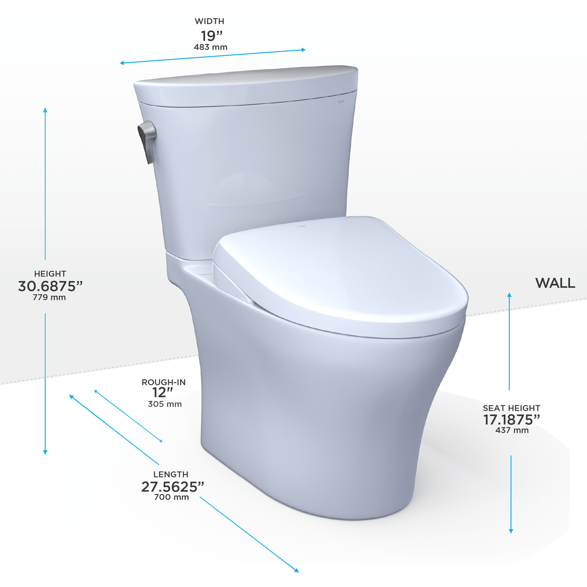 TOTO® Washlet®+ Aquia IV® Arc Two-Piece Elongated Dual Flush 1.28 and 0.9 gpf Toilet with S7A Contemporary Bidet Seat – Elongated – Cotton White –