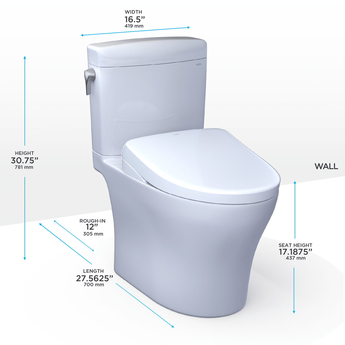 TOTO® Washlet®+ Aquia IV® Cube Two-Piece Elongated Dual Flush 1.28 and 0.9 gpf Toilet with S7 Contemporary Bidet Seat – Elongated – Cotton White –