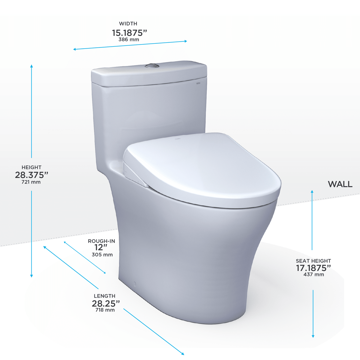 TOTO® Washlet®+ Aquia® IV One-Piece Elongated Dual Flush 1.28 and 0.9 gpf Toilet with Auto Flush S7 Contemporary Bidet Seat – Elongated – Cotton White –