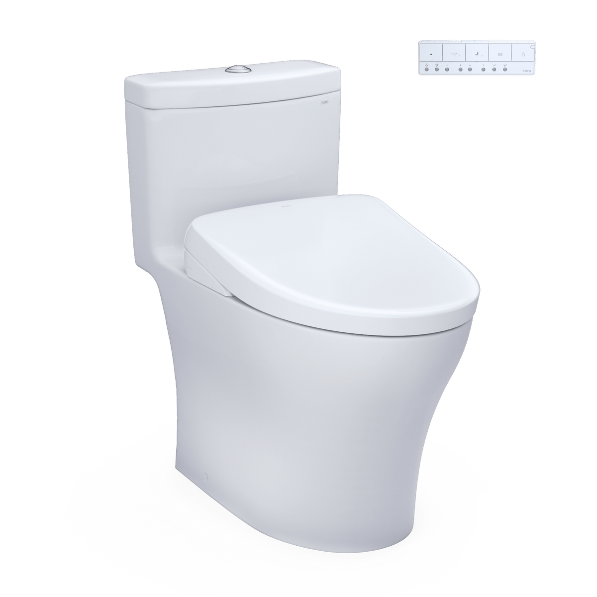 TOTO® Washlet®+ Aquia® IV One-Piece Elongated Dual Flush 1.28 and 0.9 gpf Toilet with Auto Flush S7A Contemporary Bidet Seat – Elongated – Cotton White –