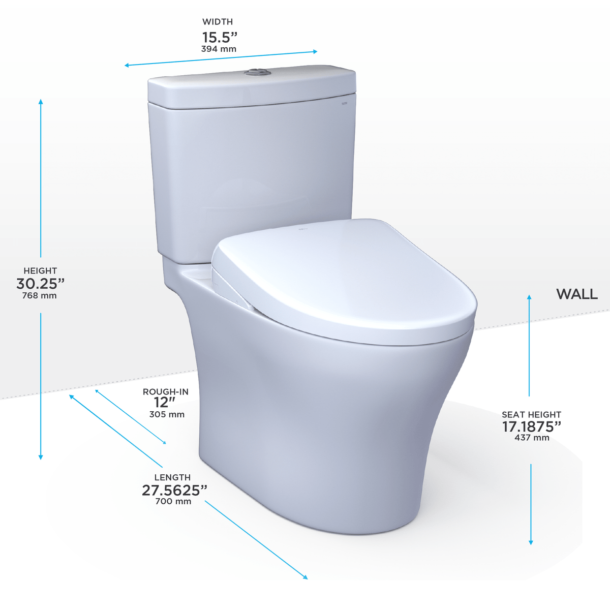 TOTO® Washlet®+ Aquia® IV Two-Piece Elongated Dual Flush 1.28 and 0.9 gpf Toilet with S7A Contemporary Bidet Seat – Elongated – Cotton White –