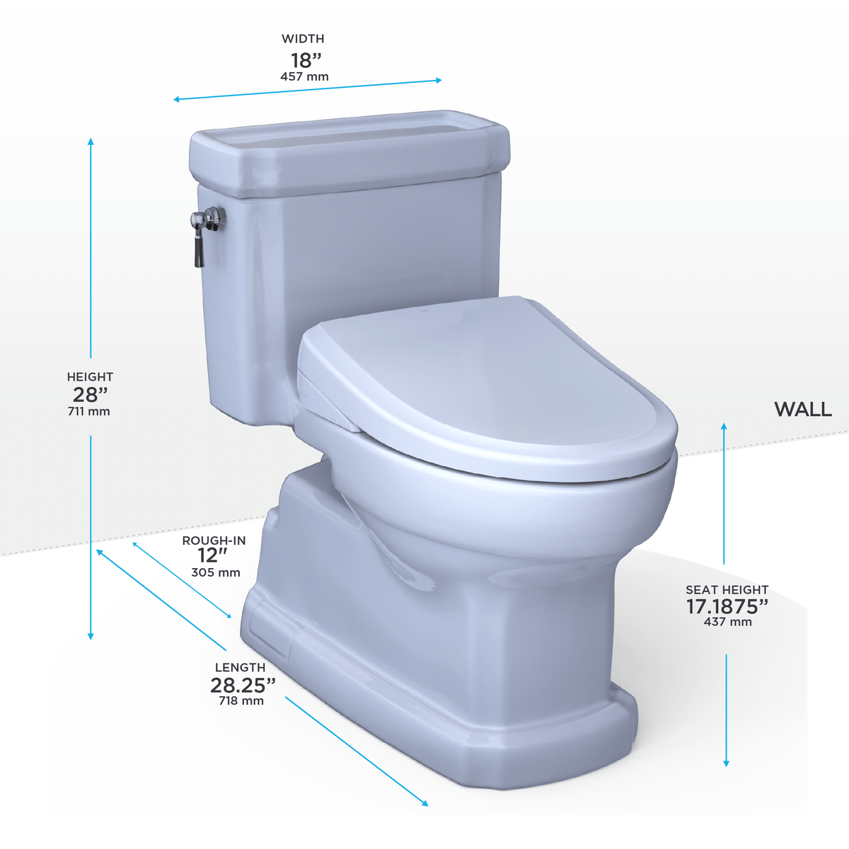 TOTO® Washlet®+ Eco Guinevere® Elongated 1.28 gpf Universal Height Toilet and S7A Classic Bidet Seat with Auto Open/Close – Elongated – Cotton White –