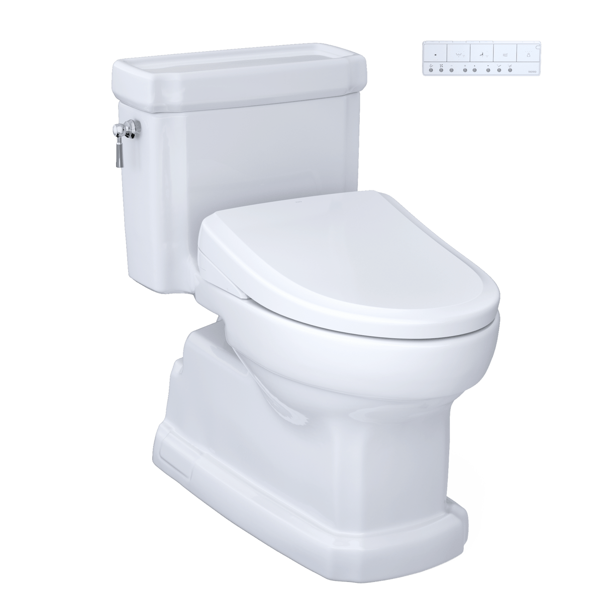 TOTO® Washlet®+ Eco Guinevere® Elongated 1.28 gpf Universal Height Toilet and S7A Classic Bidet Seat with Auto Open/Close – Elongated – Cotton White –