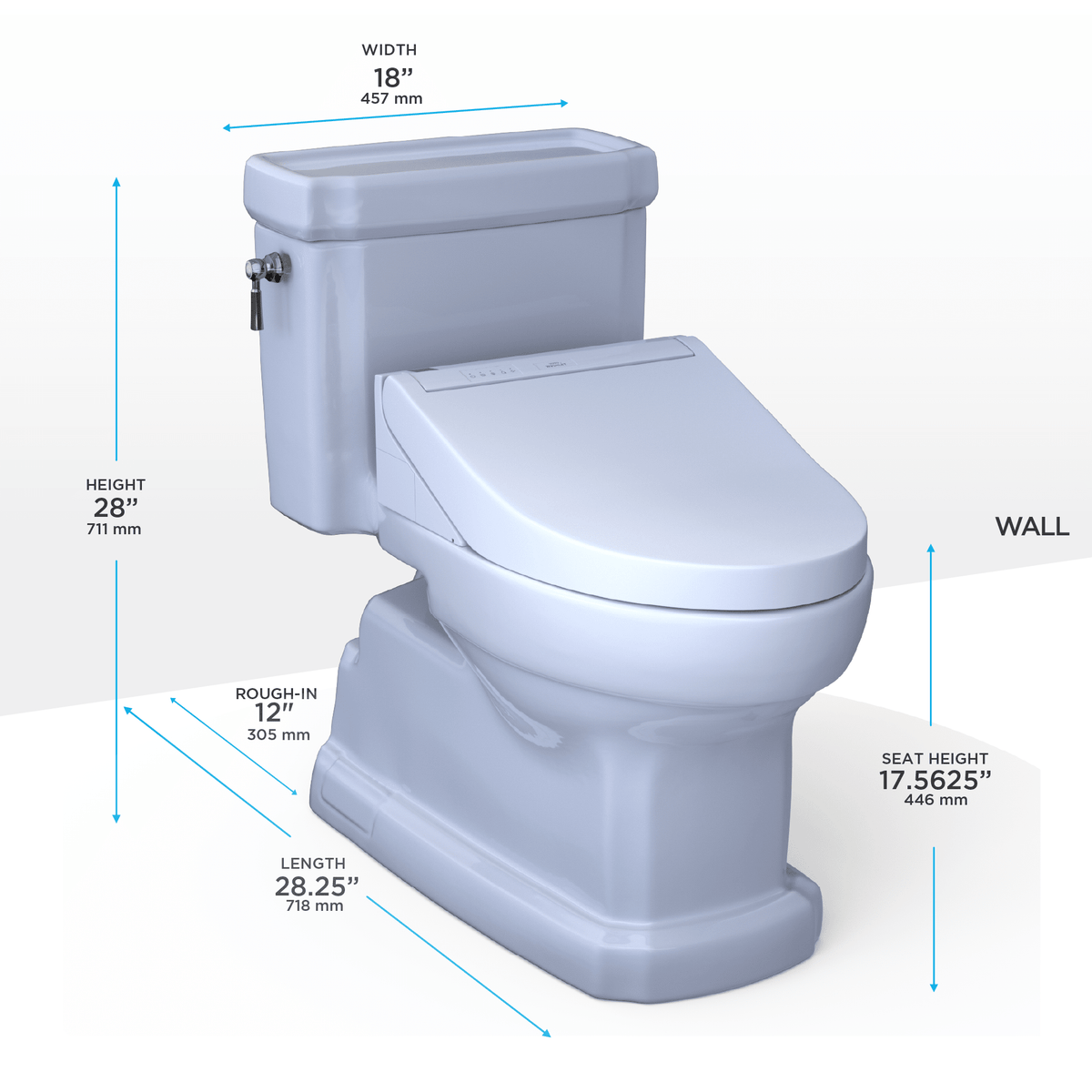 TOTO® Washlet®+ Eco Guinevere® Elongated 1.28 gpf Universal Height Toilet with S5 Bidet Seat – Elongated – Cotton White –