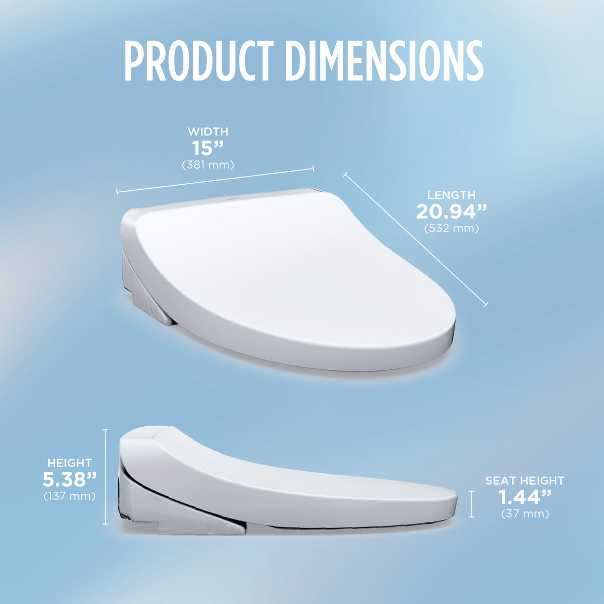 TOTO® Washlet® KS5 Electronic Bidet Toilet Seat with Instantaneous Water Heating – Elongated – Cotton White –