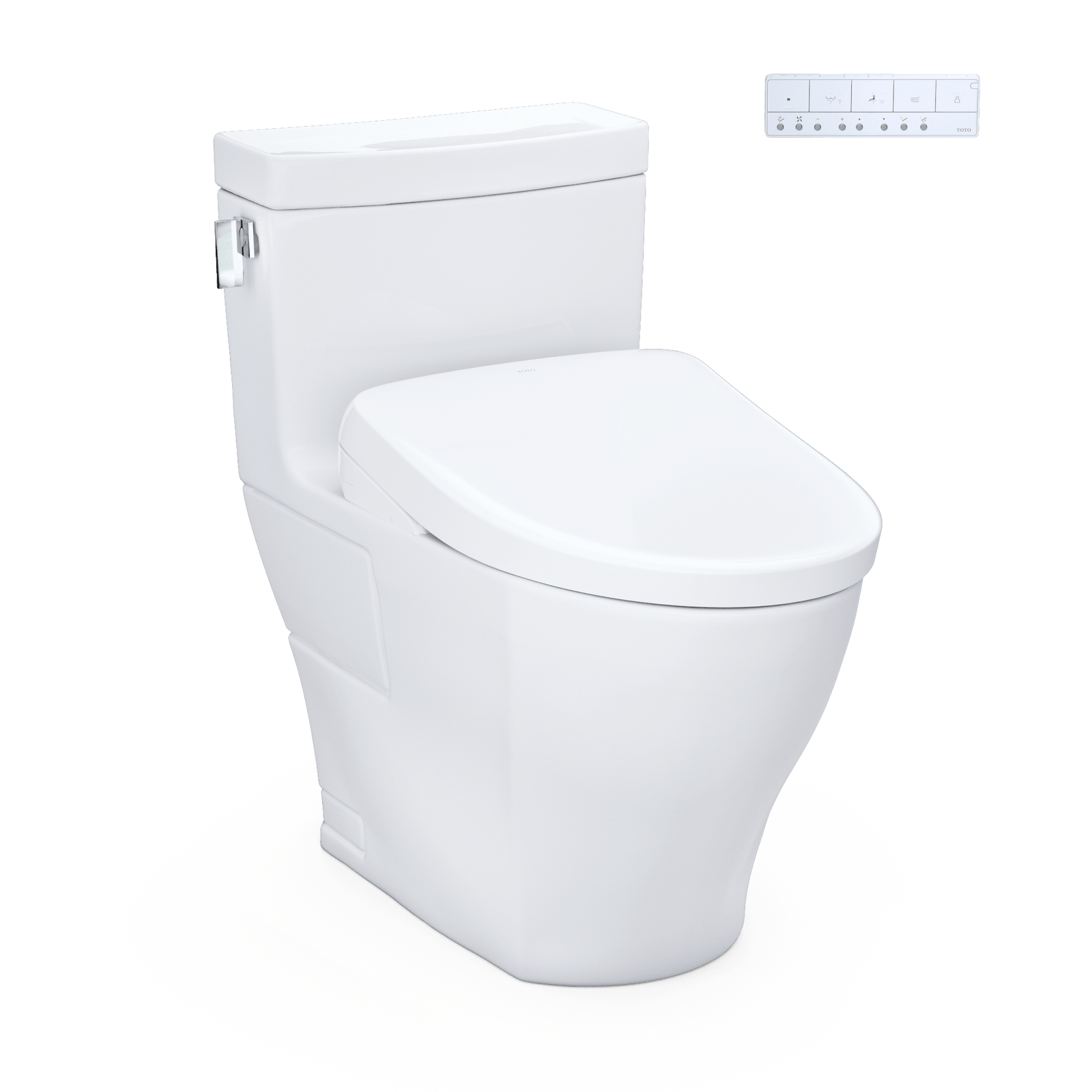 TOTO® Washlet®+ Legato One-Piece Elongated 1.28 gpf Toilet and Contemporary Washlet S7A Contemporary Bidet Seat – Elongated – Cotton White –