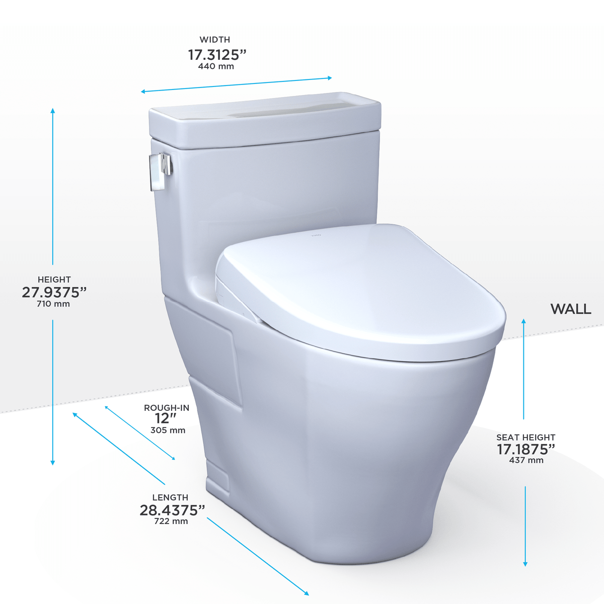 TOTO® WASHLET+® Legato One-Piece Elongated 1.28 GPF Toilet and WASHLET S2 Bidet Seat – Elongated – Cotton White –