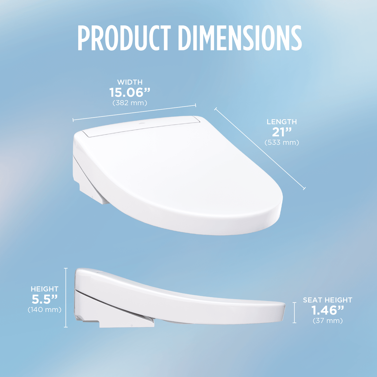 TOTO® Washlet® S5 Electronic Bidet Toilet Seat with Instantaneous Water Heating – Elongated – Cotton White –