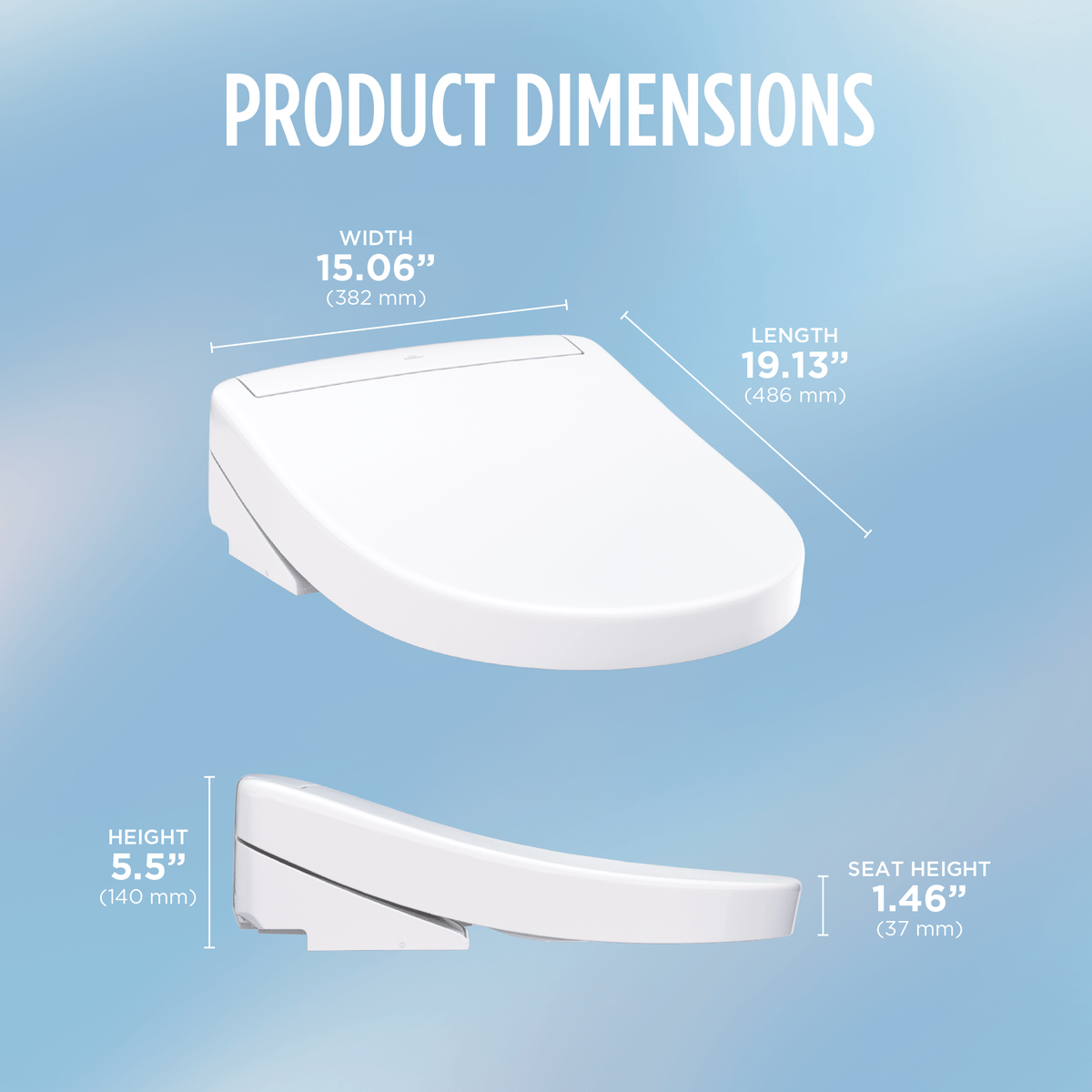 TOTO® Washlet® S5 Electronic Bidet Toilet Seat with Instantaneous Water Heating – Round – Cotton White –