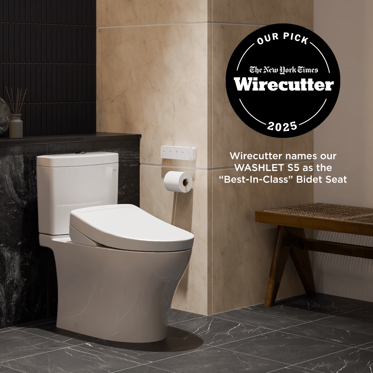 TOTO® Washlet® S5 Electronic Bidet Toilet Seat with Instantaneous Water Heating – Round – Cotton White –