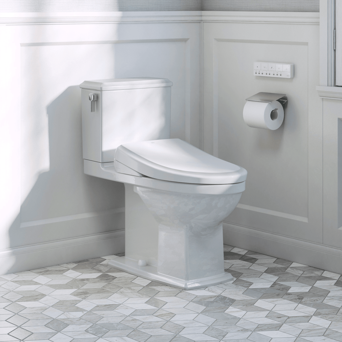 TOTO® Washlet® S7A Electronic Bidet Toilet Seat with Ewater+® Bowl and Wand Cleaning – Round – Contemporary – Cotton White