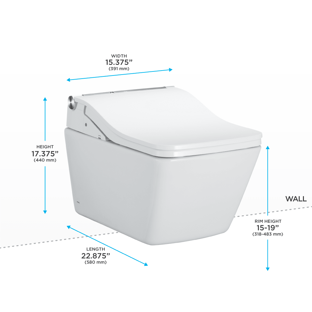 TOTO® WASHLET®+ SP Wall-Hung Square-Shape Toilet with SW Bidet Seat and DuoFit® In-Wall 1.28 and 0.9 GPF Auto Dual-Flush Tank System – Square – Cotton White –