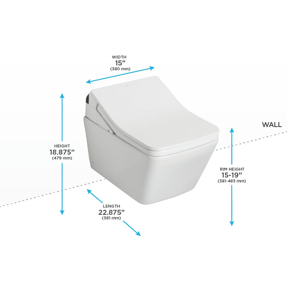 TOTO® Washlet®+ SP Wall-Hung Square-Shape Toilet with SX Bidet Seat and Duofit® In-Wall 1.28 and 0.9 gpf Auto Dual-Flush Tank System – Square – Matte Silver –