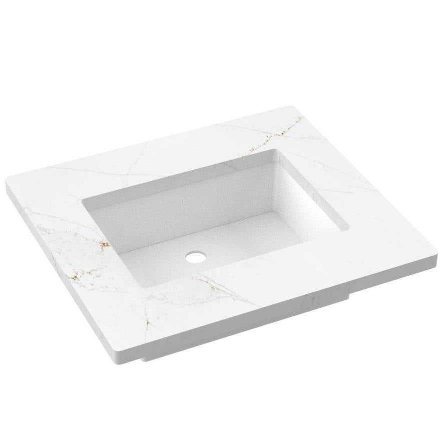 Vanderloc 25&quot; Silestone® Quartz Vanity Top Single Rectangle Centered Sink – Ethereal Glow – No Hole – Not Included