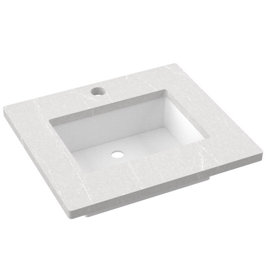 Vanderloc 25" Silestone® Quartz Vanity Top Single Rectangle Centered Sink – Desert Silver – Single Hole – Not Included