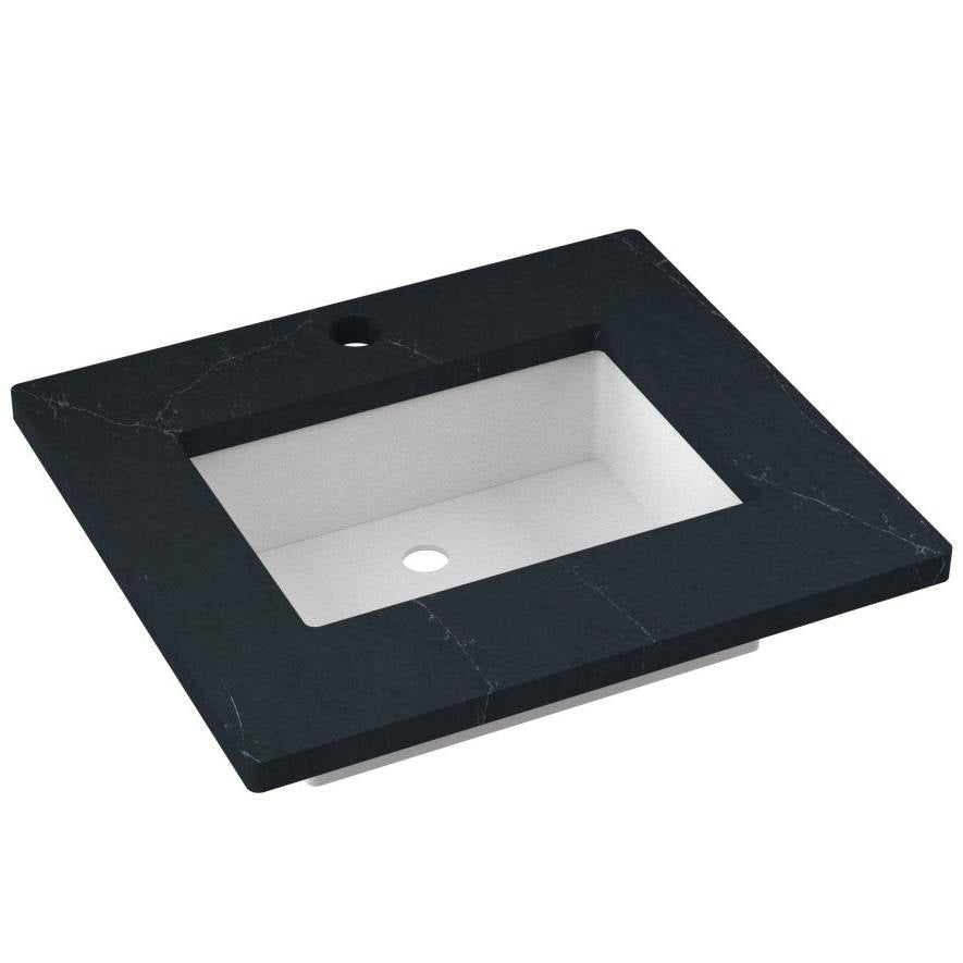 Vanderloc 25&quot; Silestone® Quartz Vanity Top Single Rectangle Centered Sink – Eternal Charcoal – Single Hole – Not Included