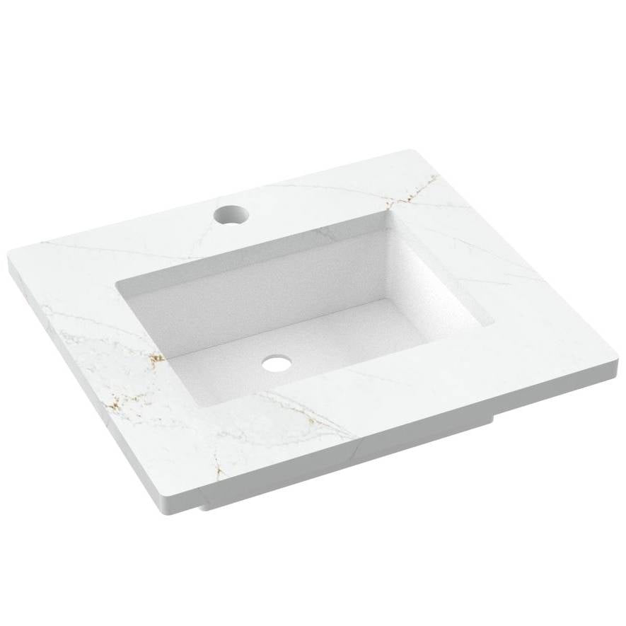 Vanderloc 25&quot; Silestone® Quartz Vanity Top Single Rectangle Centered Sink – Ethereal Glow – Single Hole – Not Included