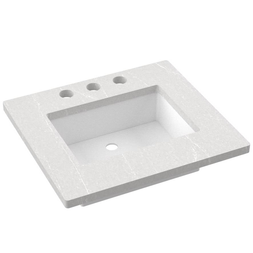 Vanderloc 25&quot; Silestone® Quartz Vanity Top Single Rectangle Centered Sink – Desert Silver – Widespread – Not Included