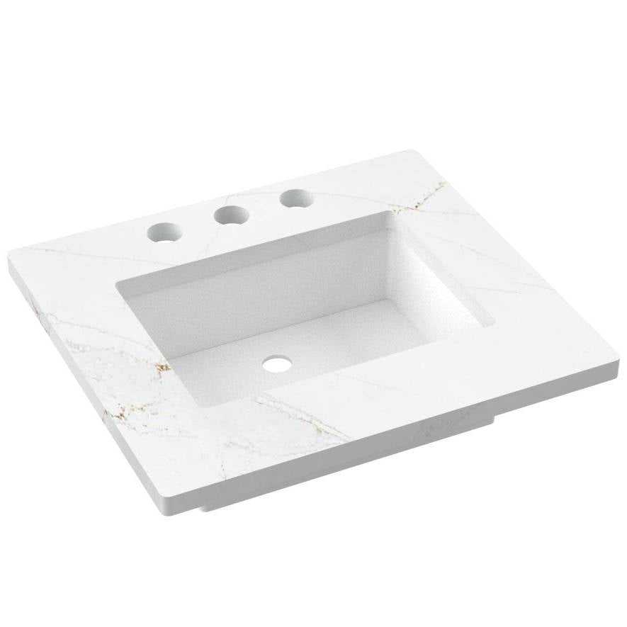 Vanderloc 25&quot; Silestone® Quartz Vanity Top Single Rectangle Centered Sink – Ethereal Glow – Widespread – Not Included