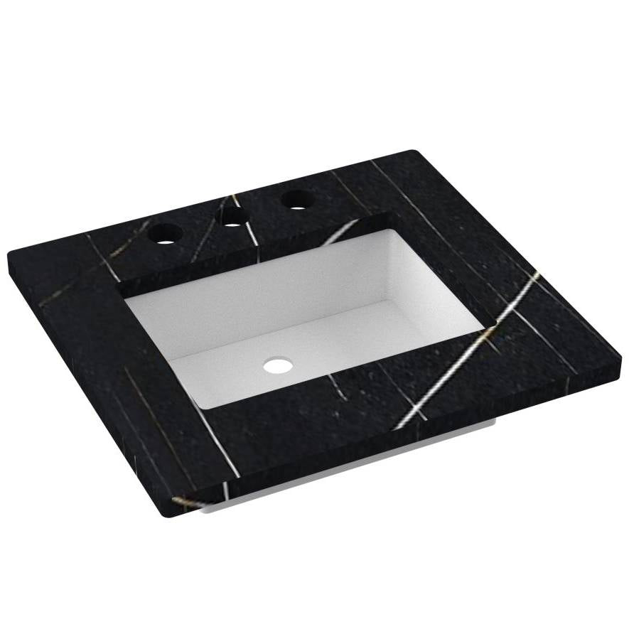 Vanderloc 25&quot; Silestone® Quartz Vanity Top Single Rectangle Centered Sink – Eternal Noir – Widespread – Not Included