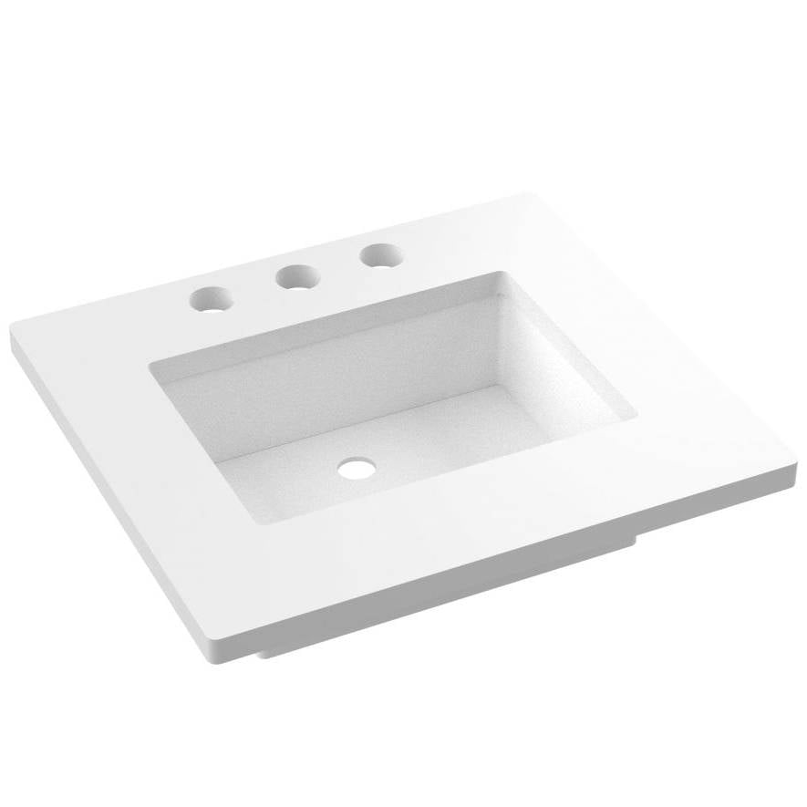 Vanderloc 25&quot; Silestone® Quartz Vanity Top Single Rectangle Centered Sink – White Zeus – Widespread – Not Included