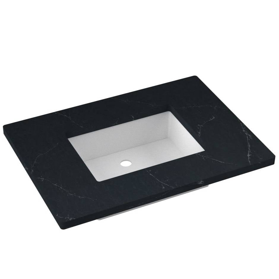 Vanderloc 31&quot; Silestone® Quartz Vanity Top Single Rectangle Centered Sink – Eternal Charcoal – No Hole – Not Included