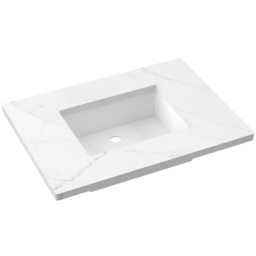 Vanderloc 31&quot; Silestone® Quartz Vanity Top Single Rectangle Centered Sink – Ethereal Glow – No Hole – Not Included