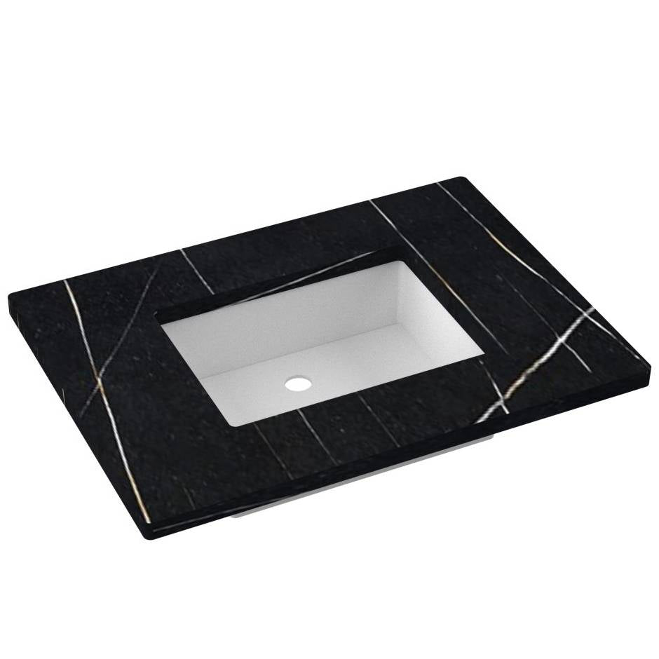 Vanderloc 31&quot; Silestone® Quartz Vanity Top Single Rectangle Centered Sink – Eternal Noir – No Hole – Not Included