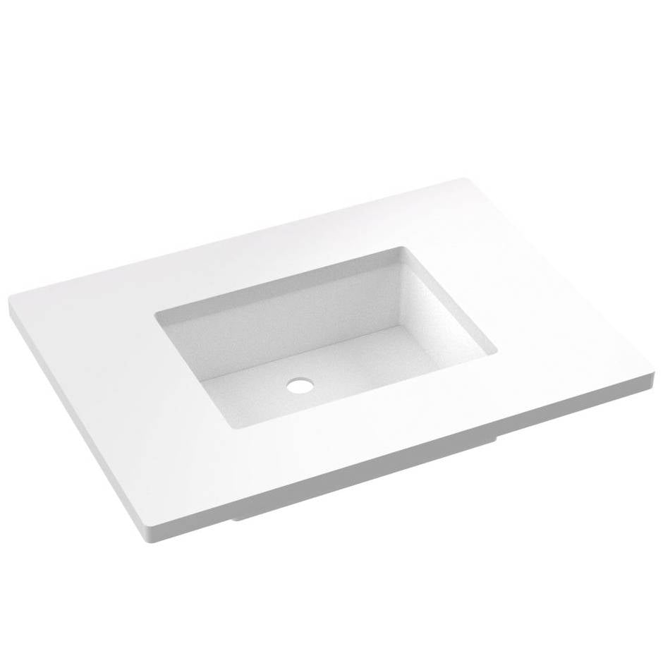 Vanderloc 31&quot; Silestone® Quartz Vanity Top Single Rectangle Centered Sink – White Zeus – No Hole – Not Included