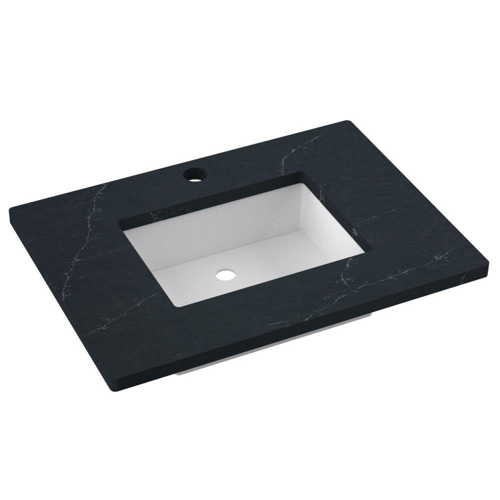 Vanderloc 31&quot; Silestone® Quartz Vanity Top Single Rectangle Centered Sink – Eternal Charcoal – Single Hole – Not Included