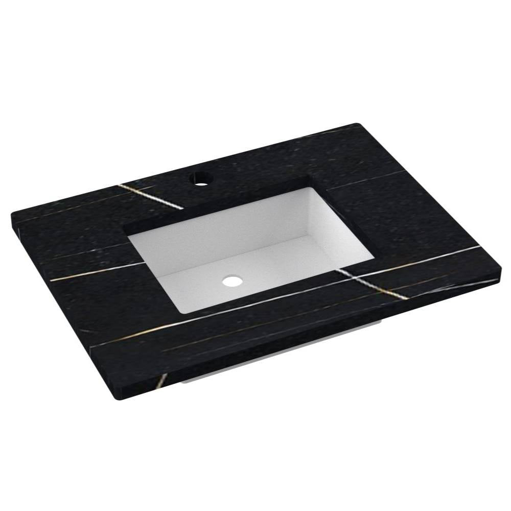 Vanderloc 31&quot; Silestone® Quartz Vanity Top Single Rectangle Centered Sink – Eternal Noir – Single Hole – Not Included