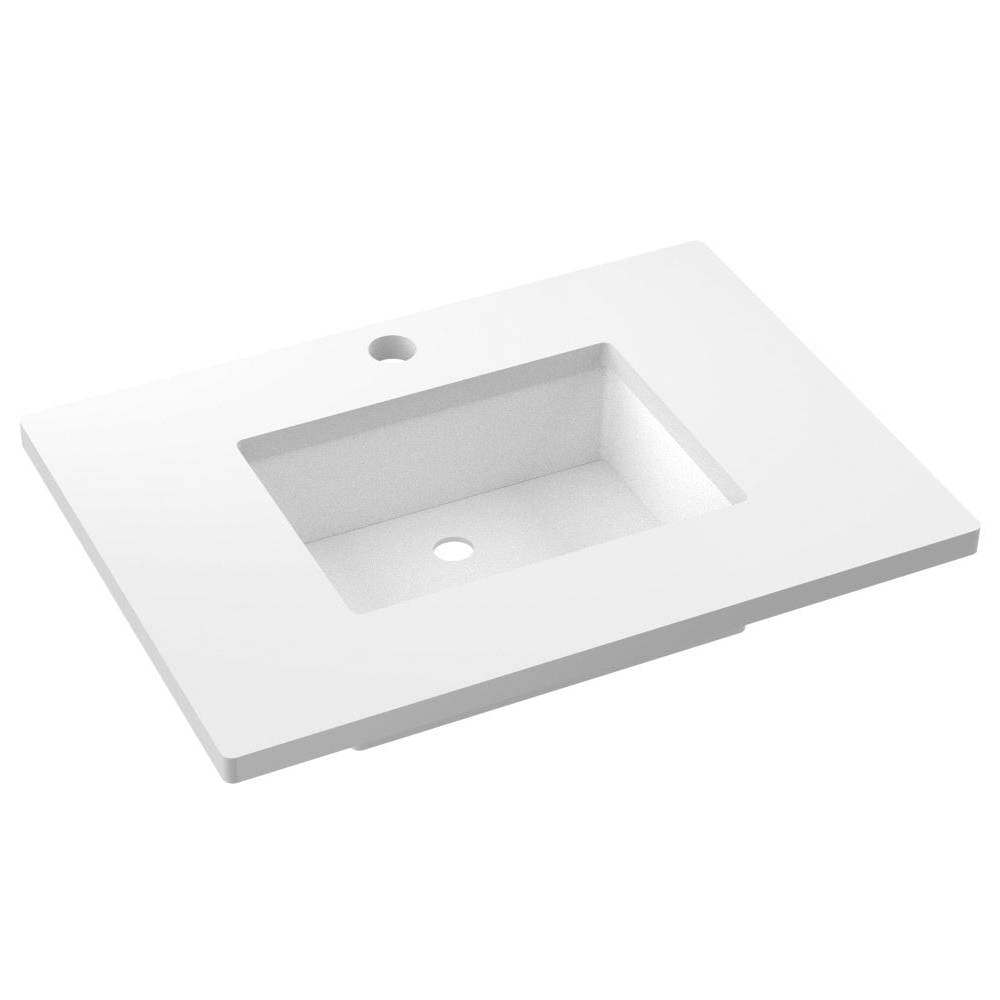 Vanderloc 31&quot; Silestone® Quartz Vanity Top Single Rectangle Centered Sink – White Zeus – Single Hole – Not Included