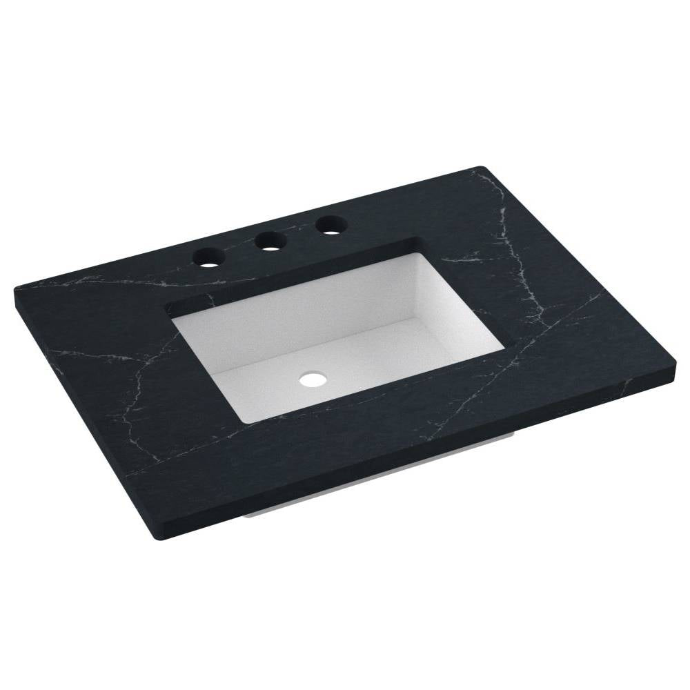 Vanderloc 31&quot; Silestone® Quartz Vanity Top Single Rectangle Centered Sink – Eternal Charcoal – Widespread – Not Included